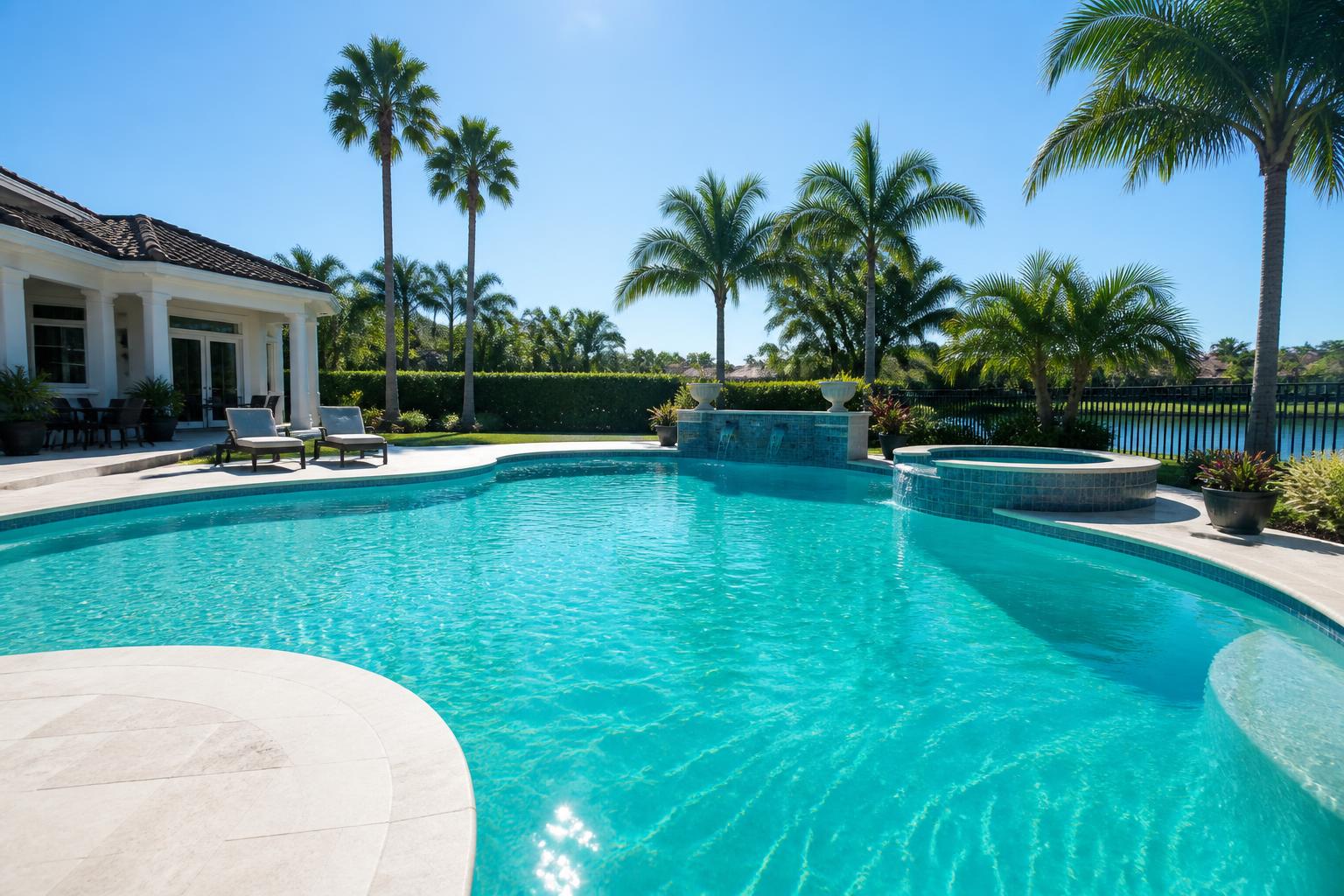 Sparkling blue residential swimming pool in a St. Petersburg, Florida backyard